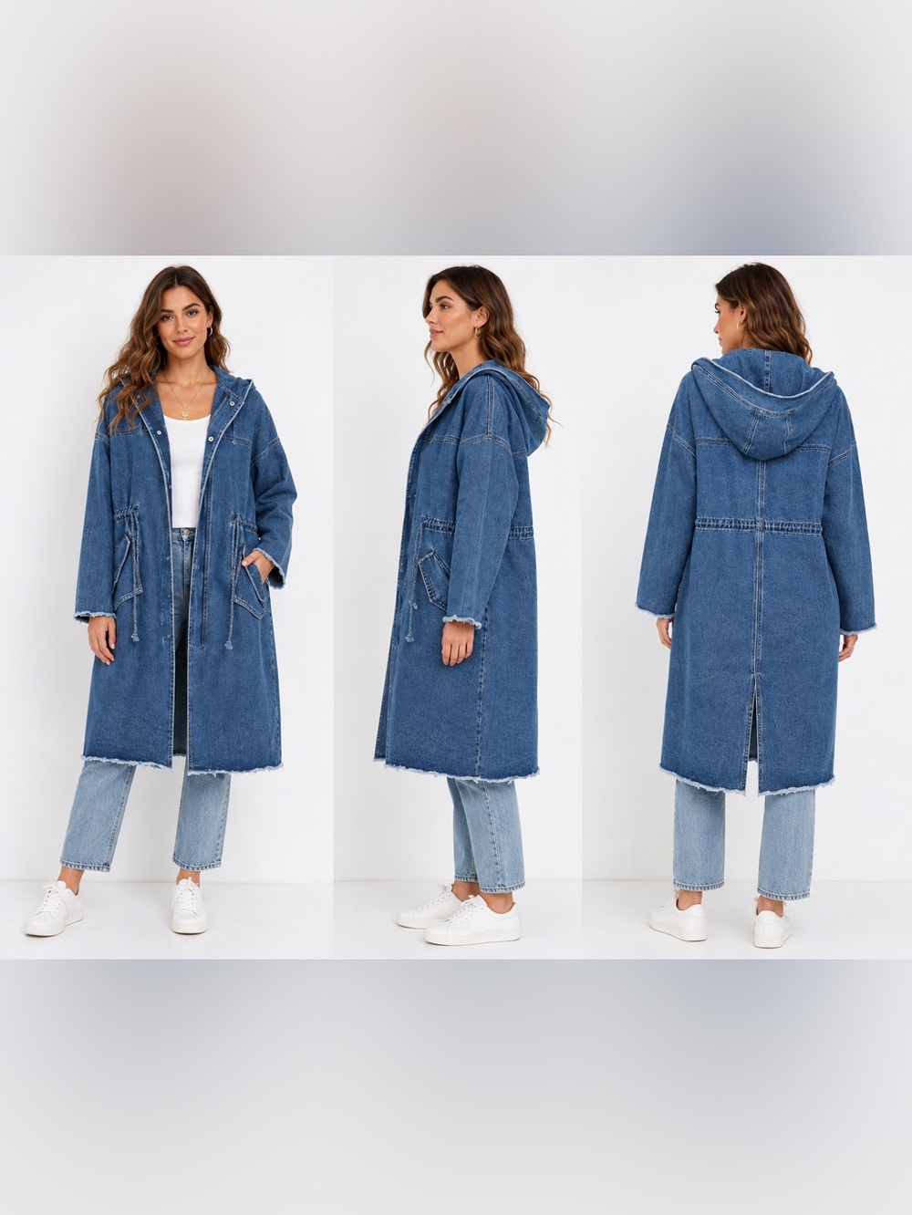FOREVER 21 WOMEN’S LONG DENIM PARKA - DENIM SIZE LARGE (NEW WITH TAGS) A23 - Picture 2 of 3